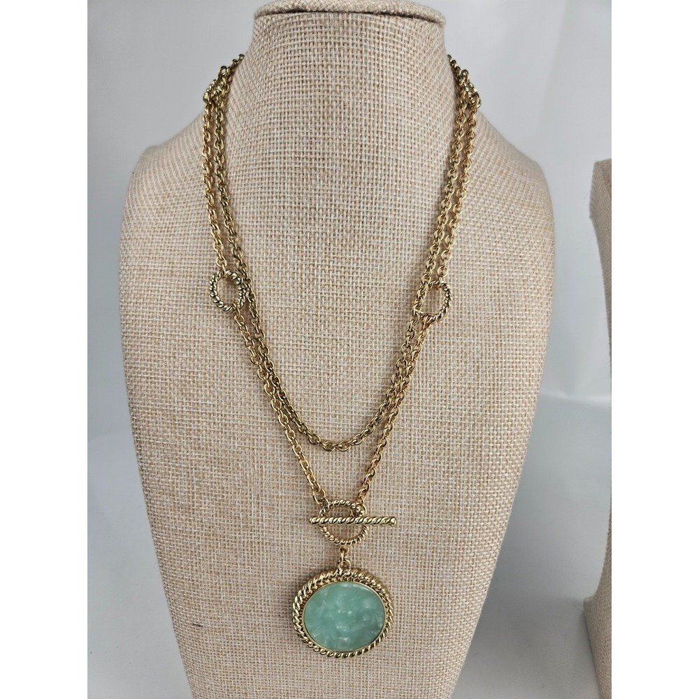 Monet 5 Pc Mint Green Cabochon Gold Tone Set Necklaces Bracelet Earrings WOW! - Picture 4 of 13